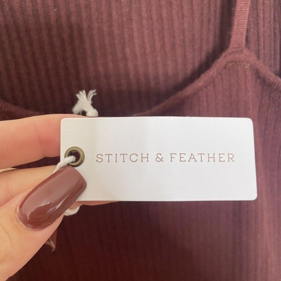 Womens Stitch & feather ribbed bodycon dress midi brown redwood medium m - Picture 3 of 6